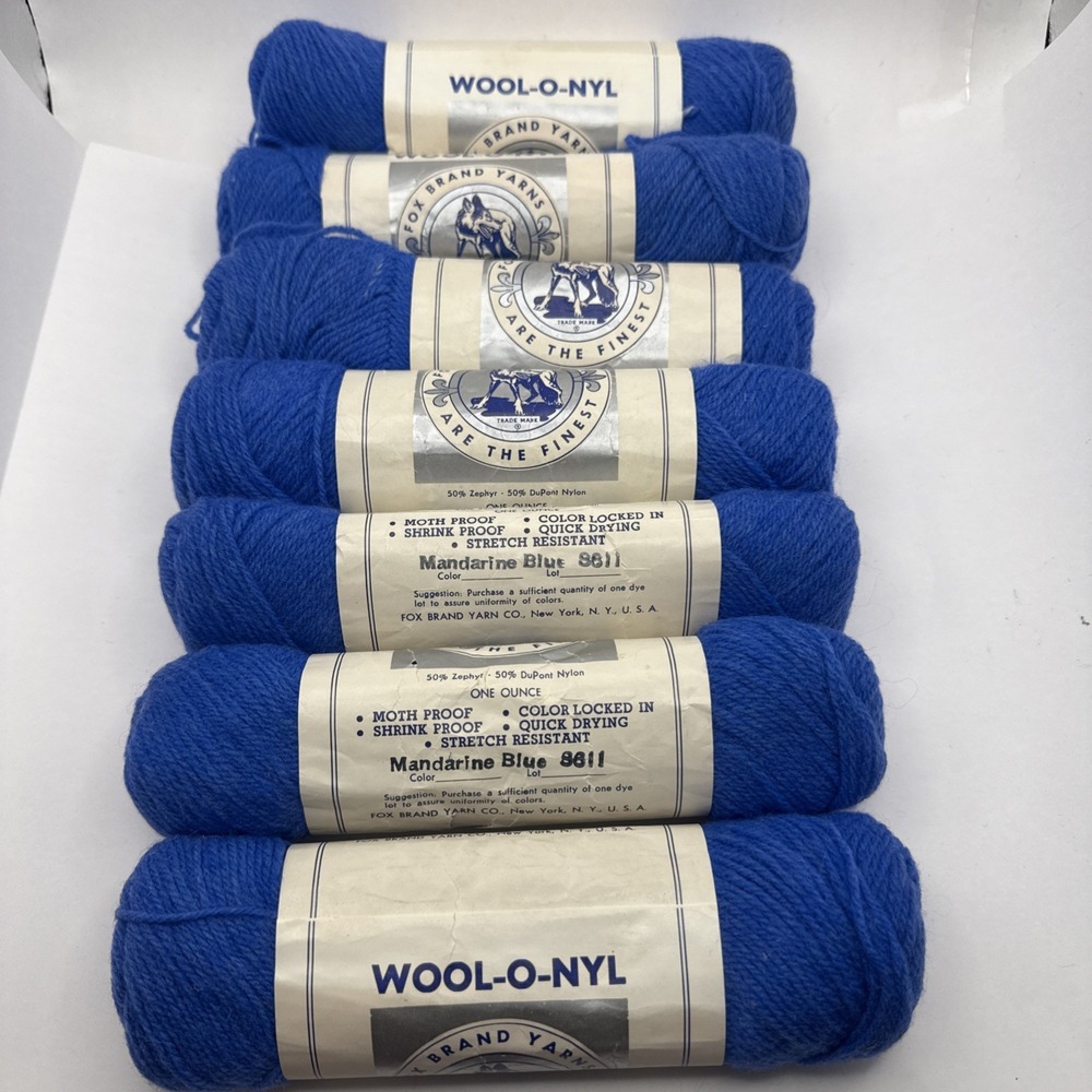 Fox Brand Wool-O-Nyl Mandarine Blue 8611 1 Oz 7 Skeins 50% Zephyr & DuPont Nylon